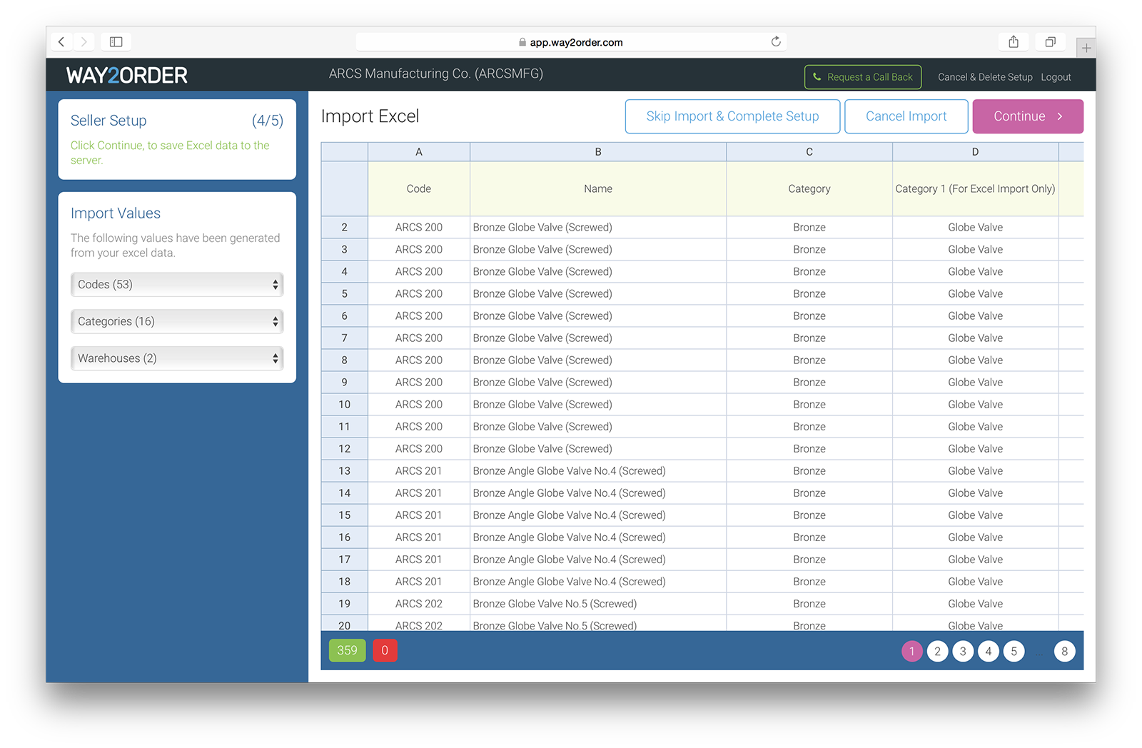 Way2Order B2B Ordering App : Import Excel