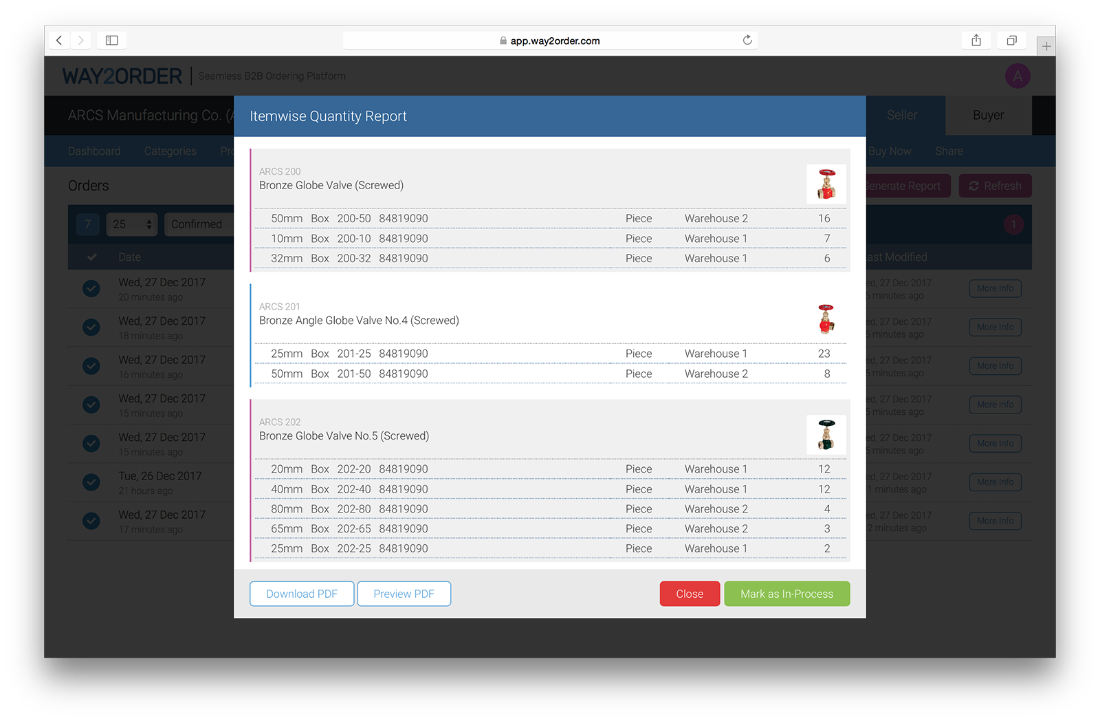 Way2Order B2B Ordering App : Itemised Quantity Report