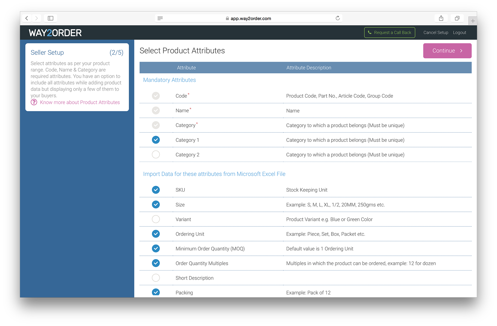 Way2Order B2B Ordering App : Select Product Attributes