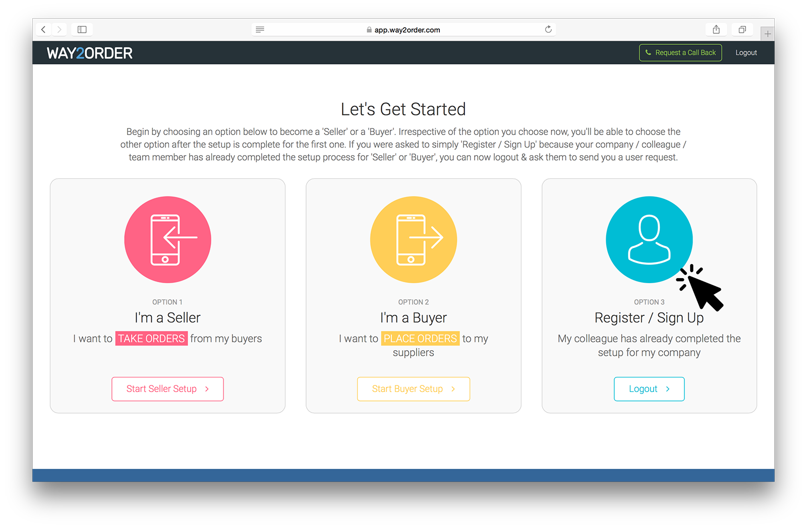 Way2Order B2B Ordering App : Register / Sign Up